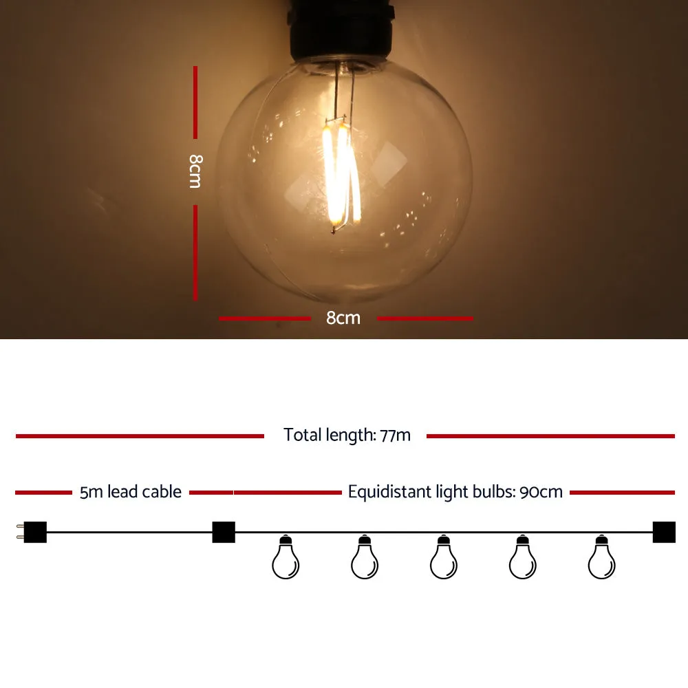 77m LED Festoon String Lights, IP44, 70 Bulbs, Jingle Jollys