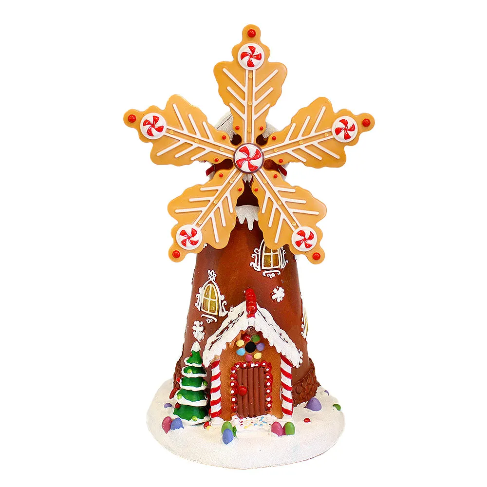 Animated Christmas Village Gingerbread House Rotating Windmill LED Lights Music