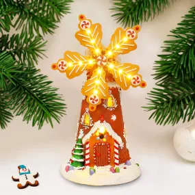 Animated Christmas Village Gingerbread House Rotating Windmill LED Lights Music