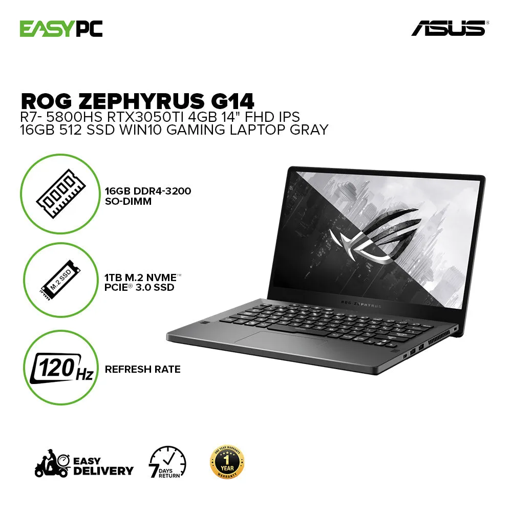 Asus Rog Zephyrus G14 Ga401Qe-Hz125T R7-5800Hs 16Gbwin10 14" Fhd Ips 144Hz/16Gb/512 Ssd LaptopGaming