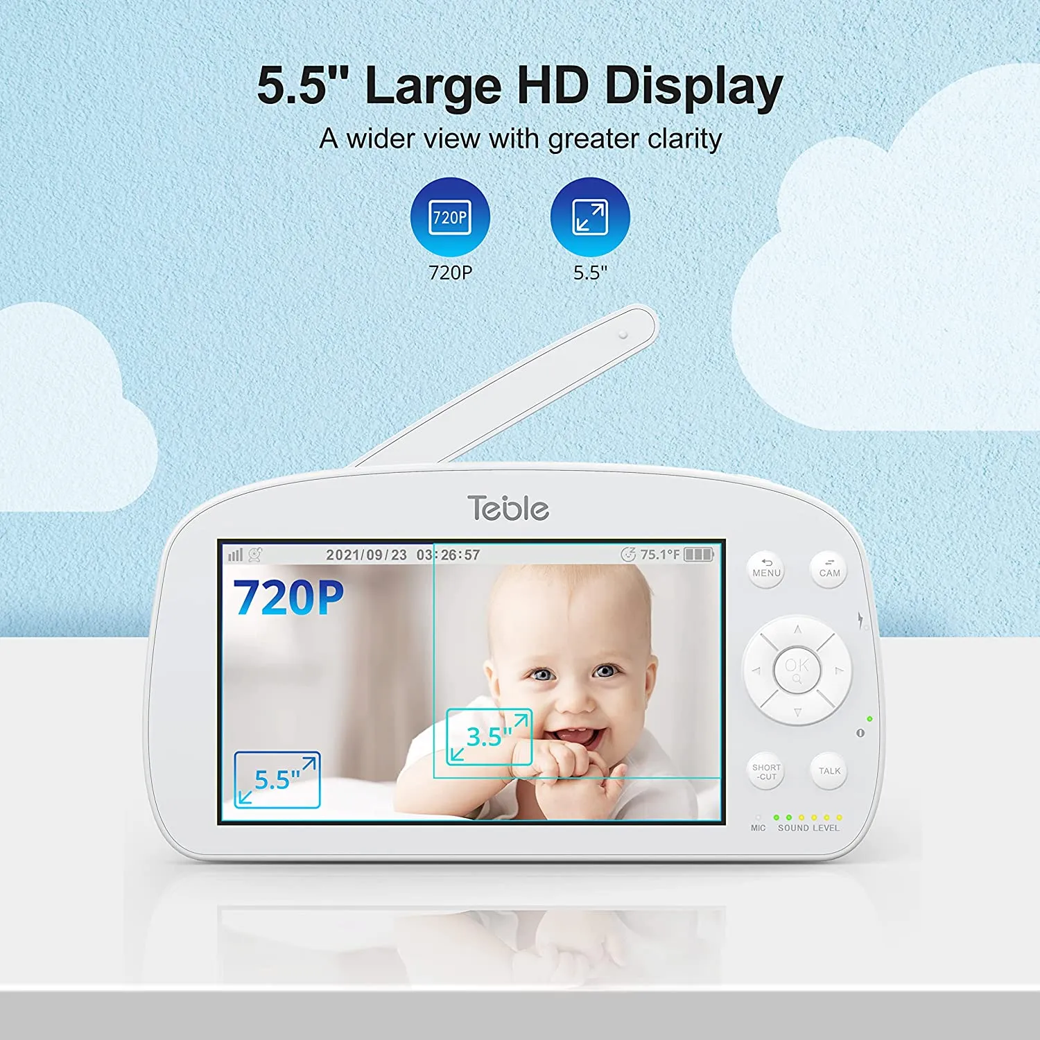 Baby Monitor with Camera and Audio, No WiFi with 720P HD Display Night Vision