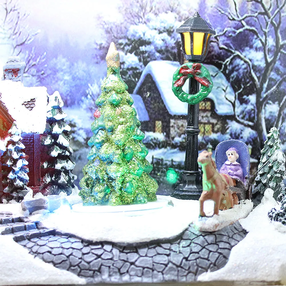 Christmas 3D Frame Animated Winter Village Scene w/ LED lights Music