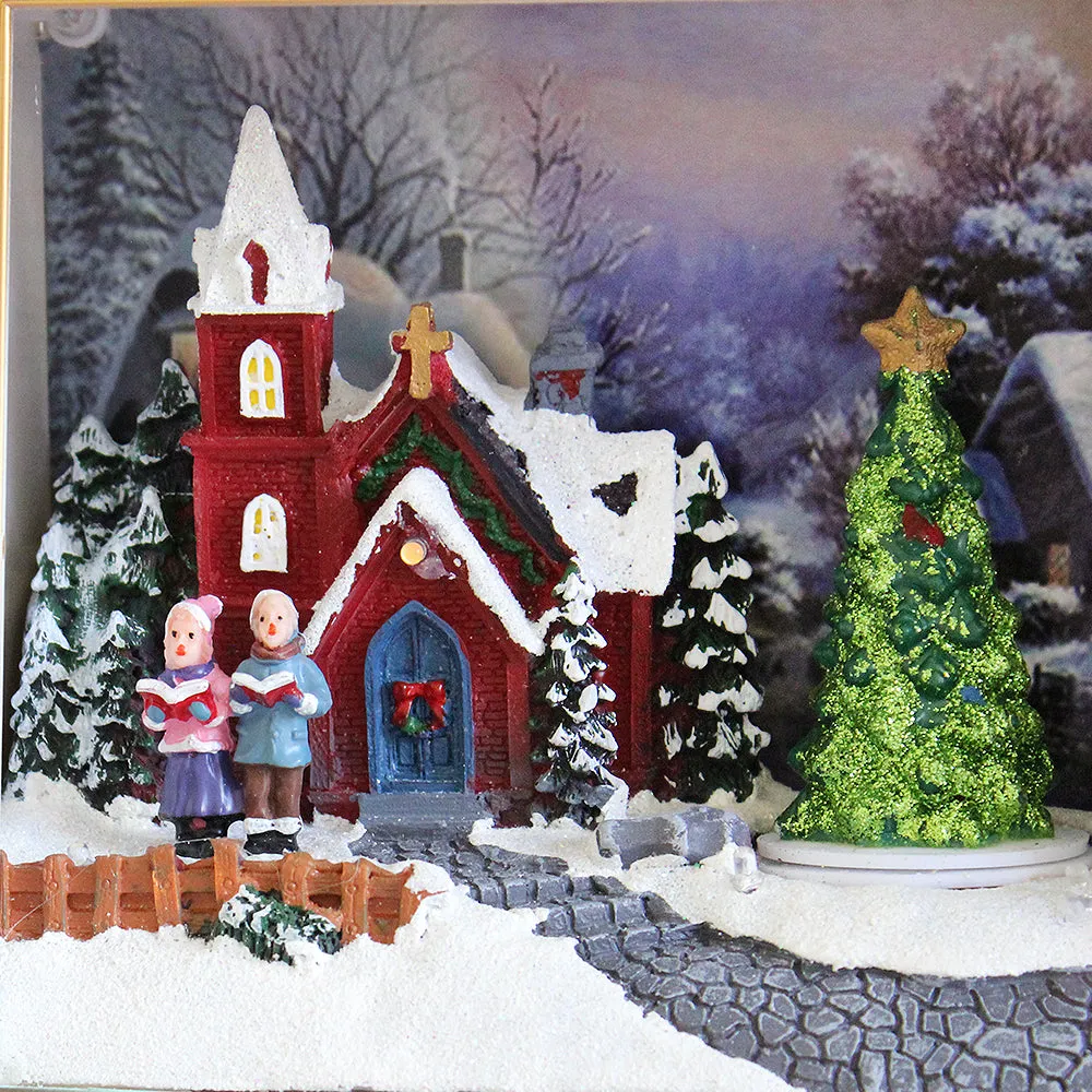 Christmas 3D Frame Animated Winter Village Scene w/ LED lights Music