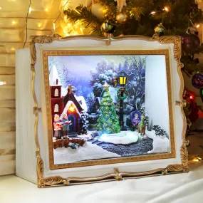 Christmas 3D Frame Animated Winter Village Scene w/ LED lights Music