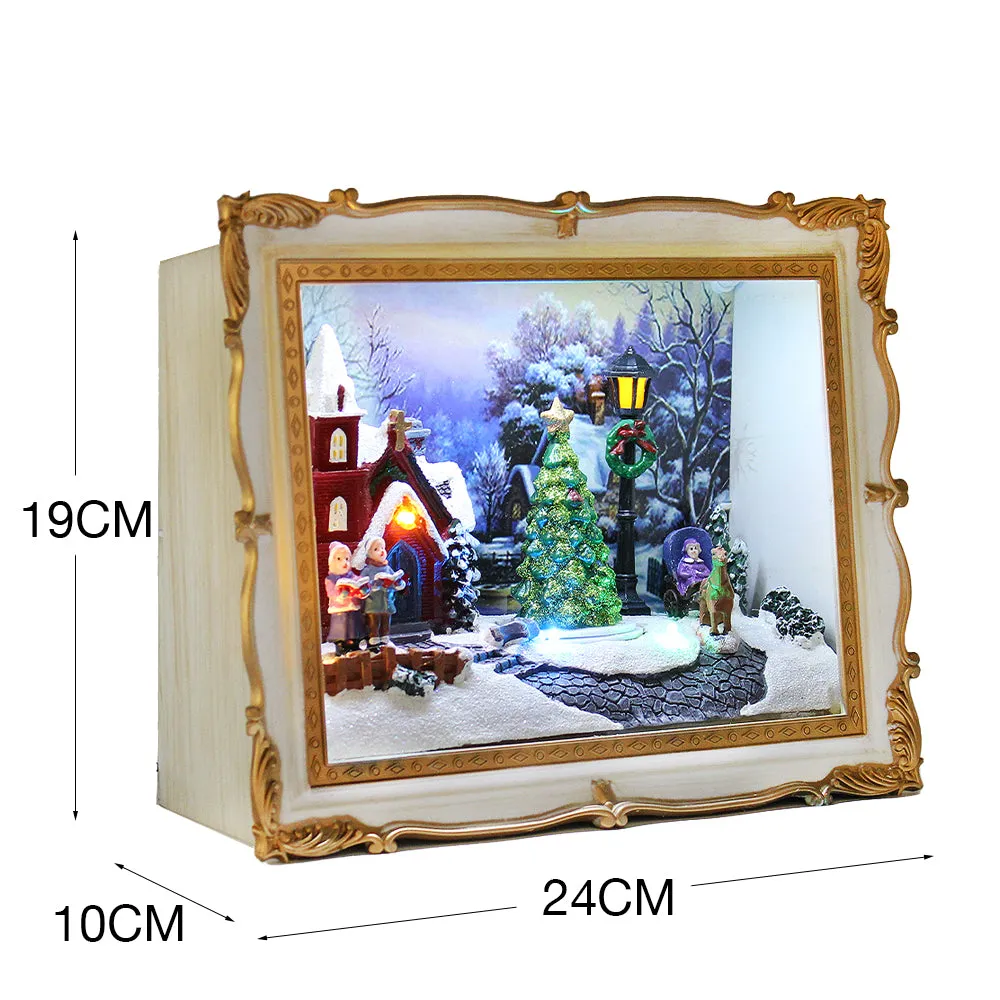 Christmas 3D Frame Animated Winter Village Scene w/ LED lights Music