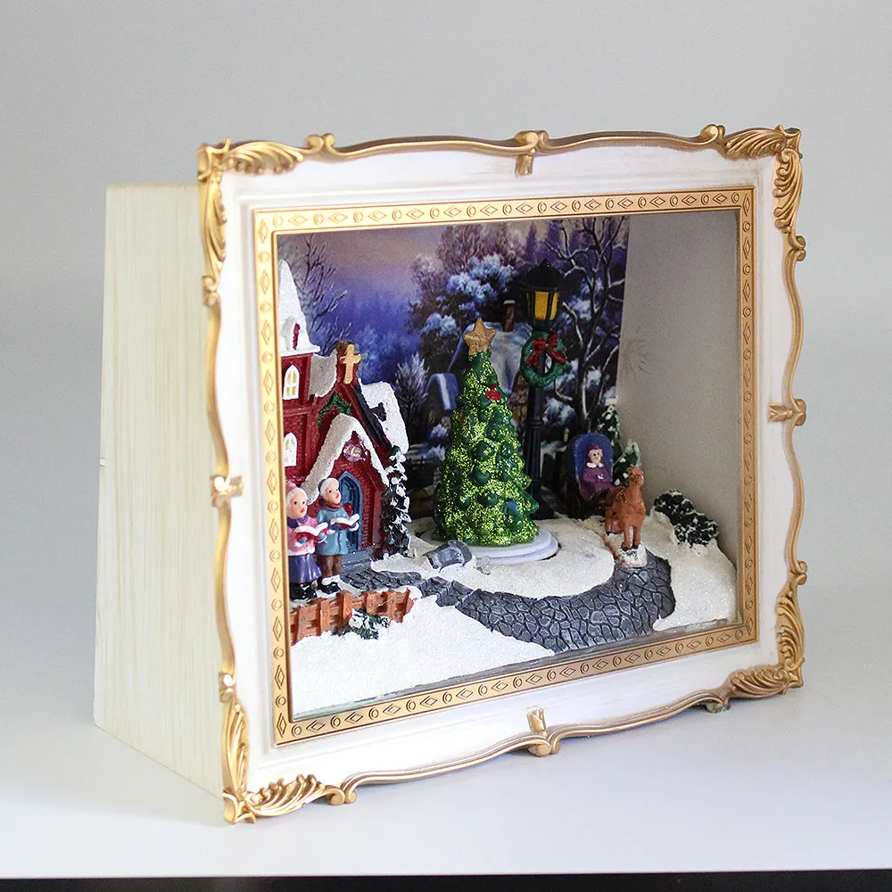 Christmas 3D Frame Animated Winter Village Scene w/ LED lights Music