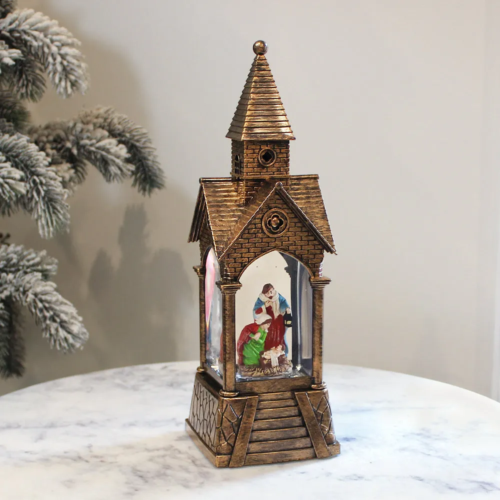 Christmas Musical Water Lantern Church w/ Nativity Scene Swirling Confetti LED Light