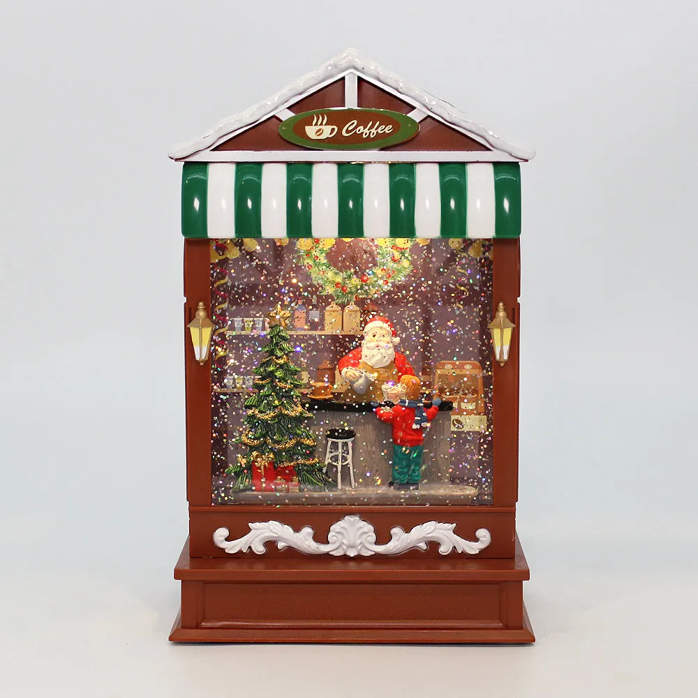 Christmas Musical Water Lantern Santa's Shop with Swirling Confetti LED Lights