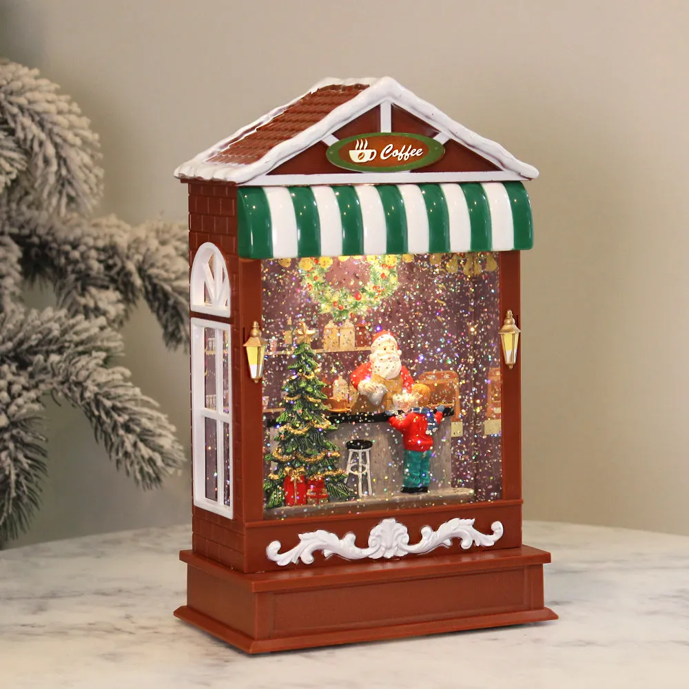 Christmas Musical Water Lantern Santa's Shop with Swirling Confetti LED Lights