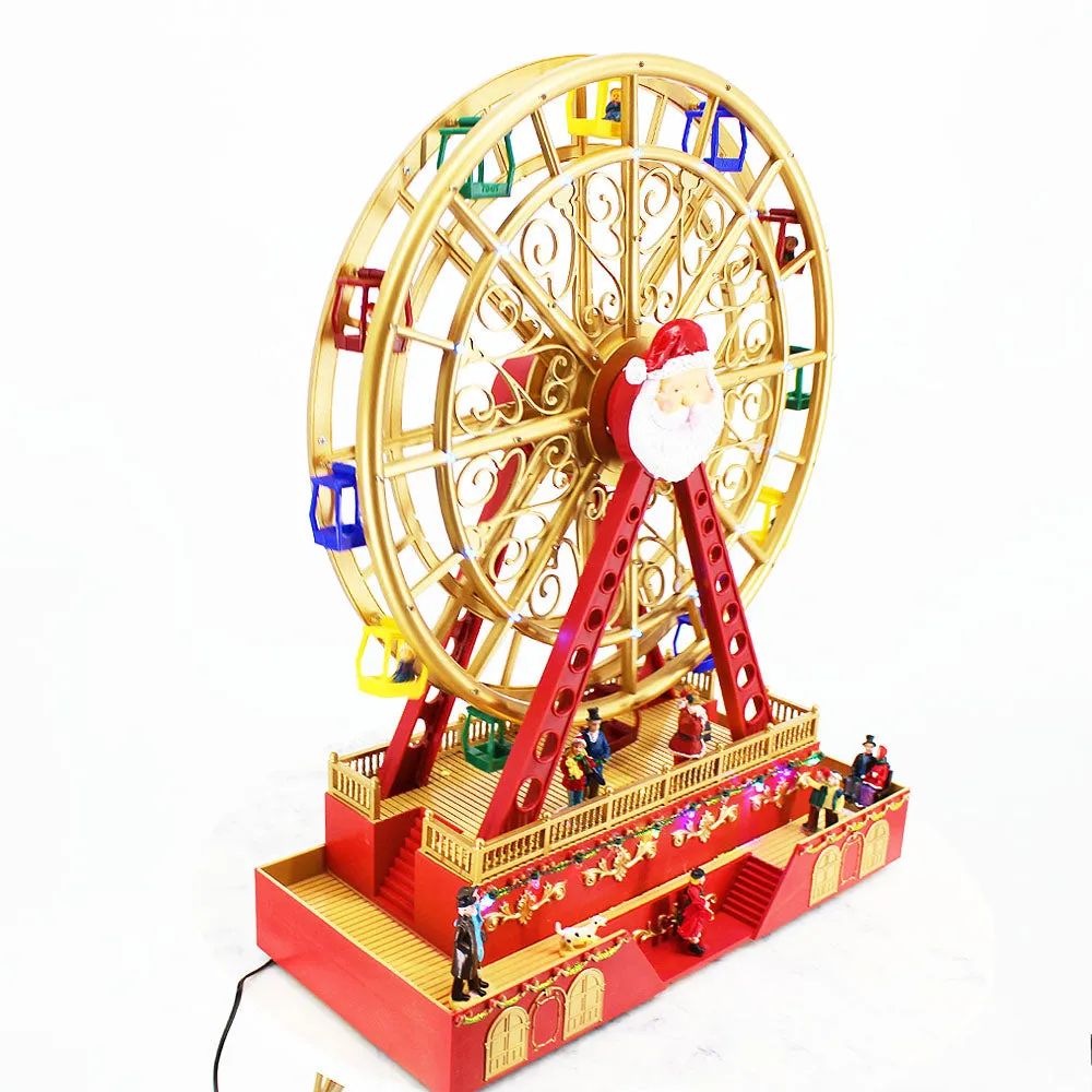 Christmas Village Animated Big Santa Ferris Wheel Rotating Musical Colorful LED Light