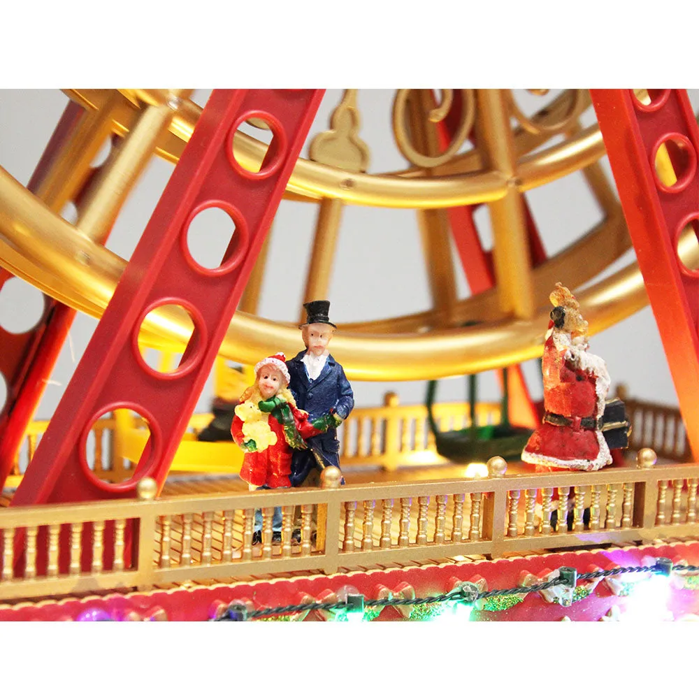 Christmas Village Animated Big Santa Ferris Wheel Rotating Musical Colorful LED Light