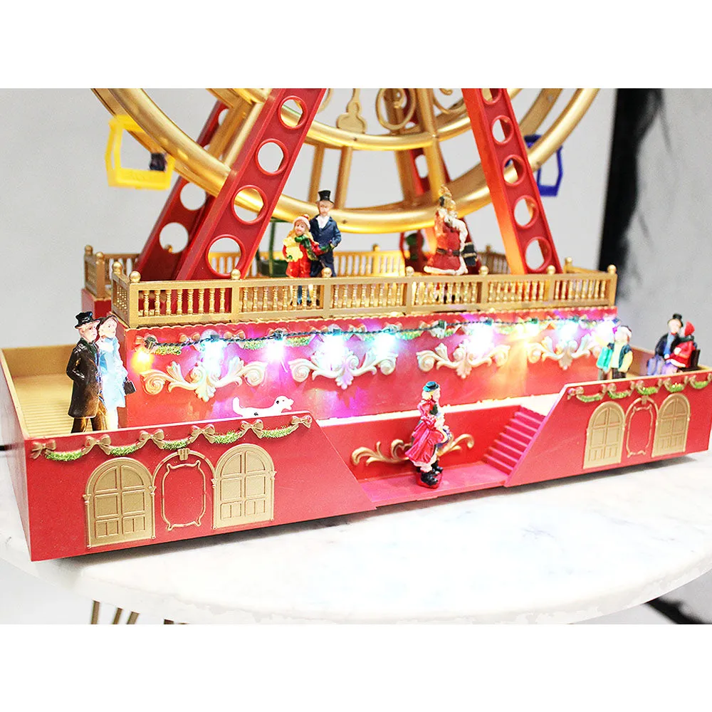 Christmas Village Animated Big Santa Ferris Wheel Rotating Musical Colorful LED Light