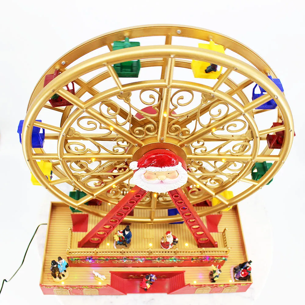 Christmas Village Animated Big Santa Ferris Wheel Rotating Musical Colorful LED Light