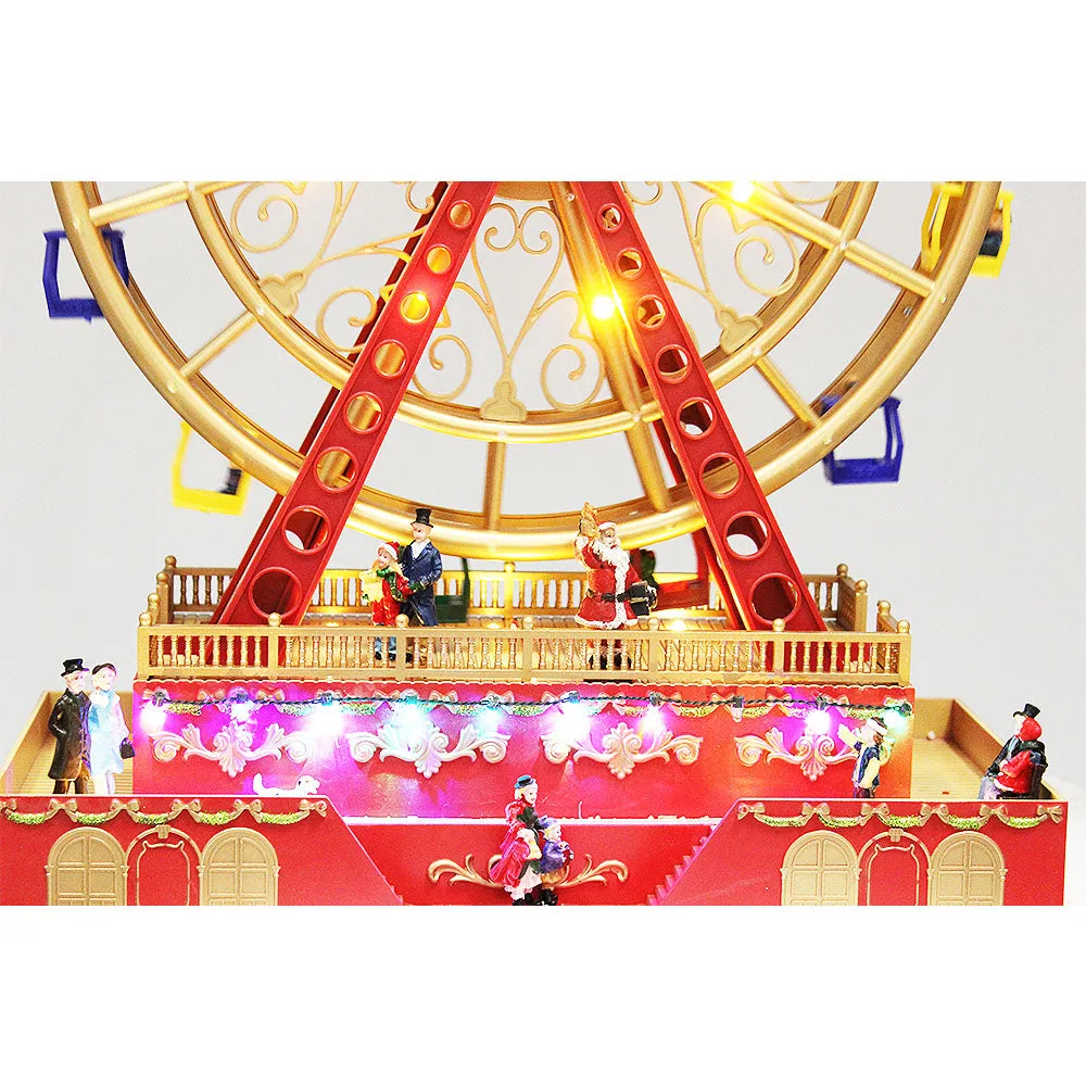 Christmas Village Animated Big Santa Ferris Wheel Rotating Musical Colorful LED Light