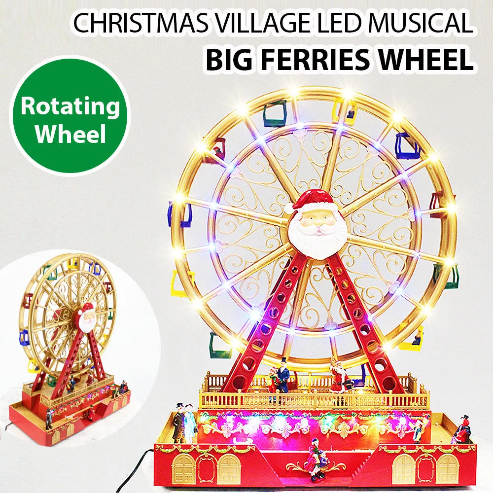 Christmas Village Animated Big Santa Ferris Wheel Rotating Musical Colorful LED Light