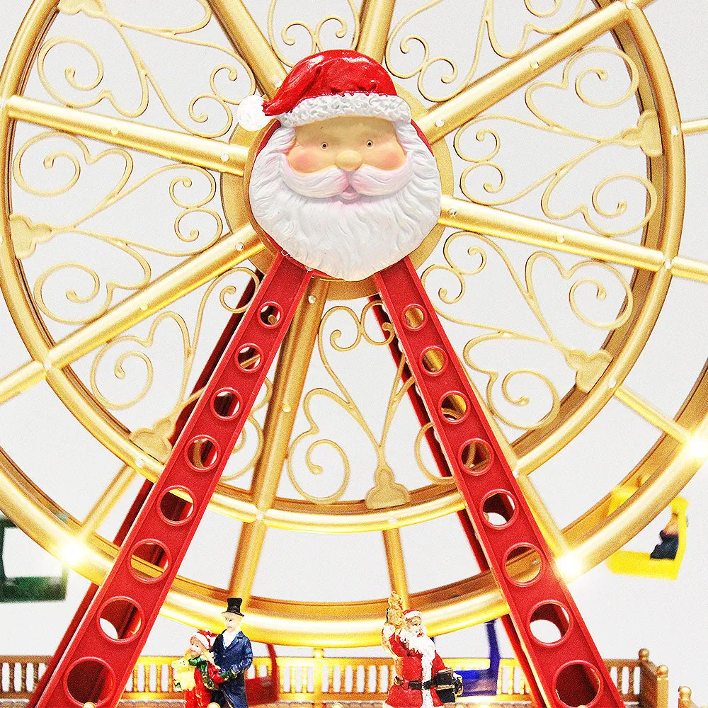 Christmas Village Animated Big Santa Ferris Wheel Rotating Musical Colorful LED Light