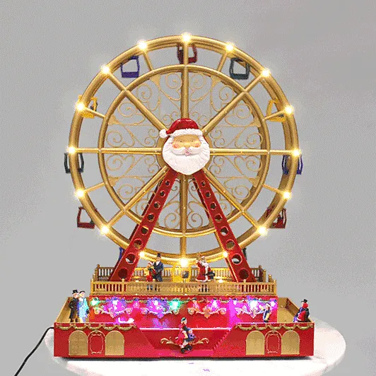 Christmas Village Animated Big Santa Ferris Wheel Rotating Musical Colorful LED Light