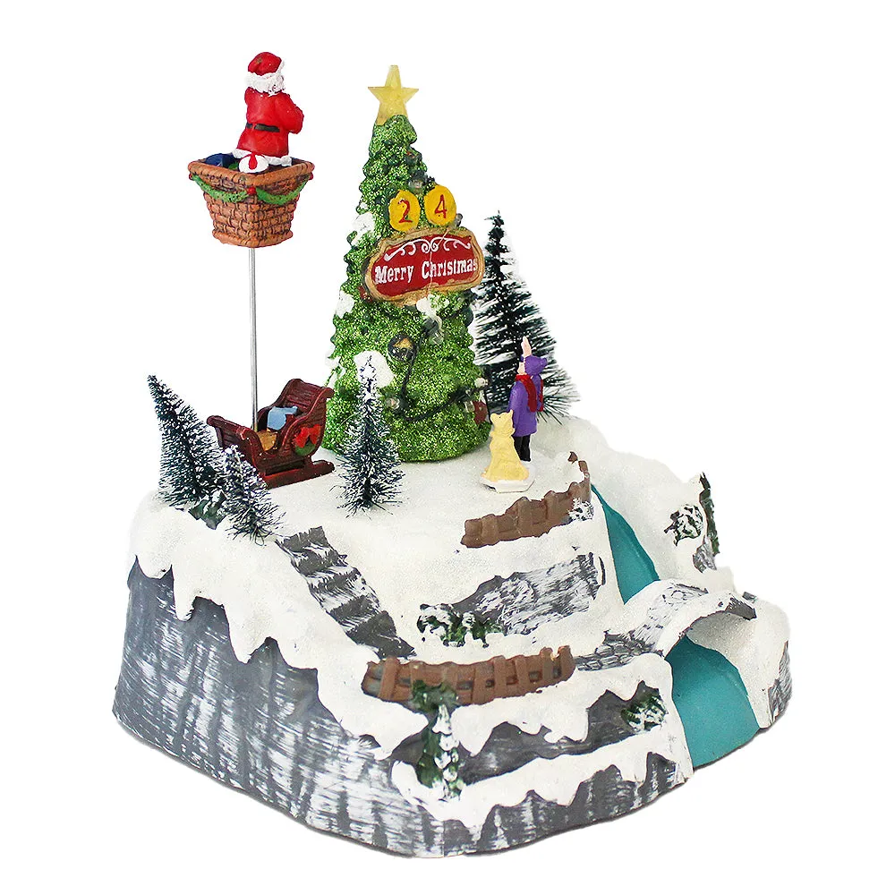 Christmas Village Snowy Hillside Animated Santa Christmas Tree LED Lights Music