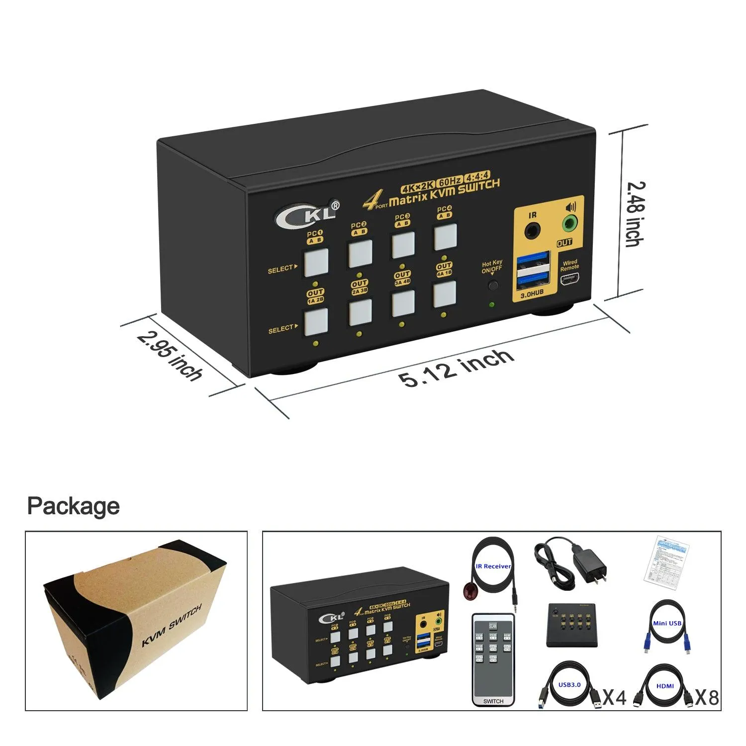 CKL USB 3.0 4x2 Matrix HDMI KVM Switch Dual Monitor 4K 60Hz 942HUA-M