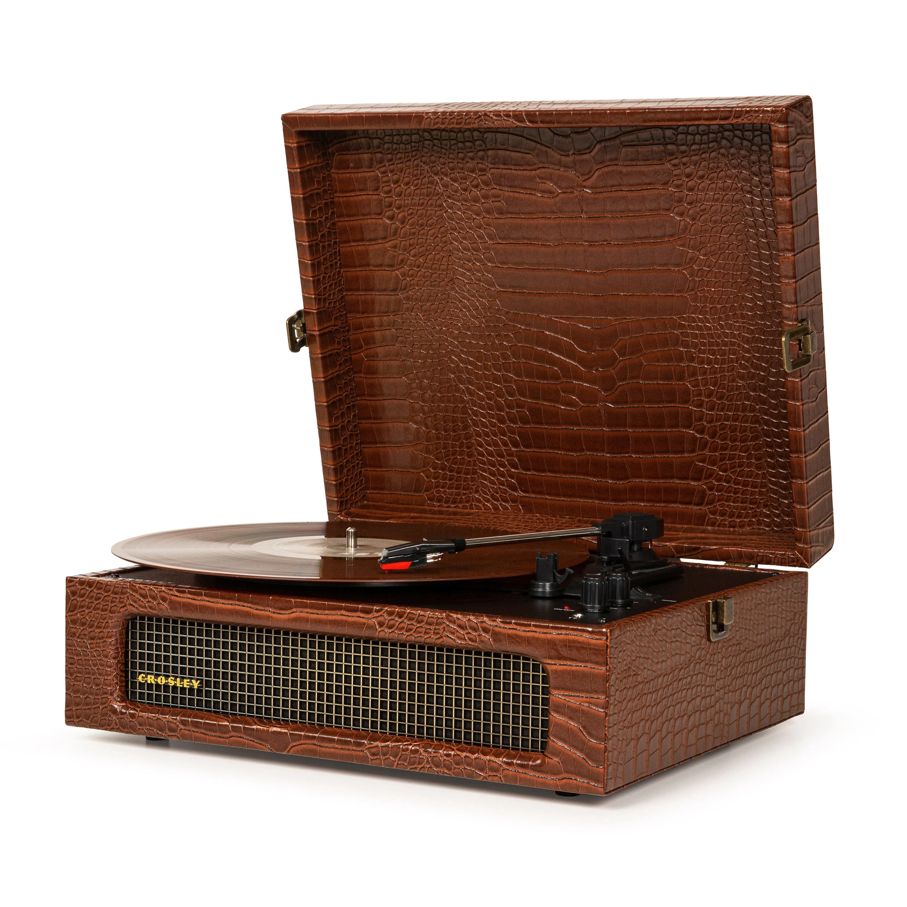 Crosley Voyager Bluetooth Portable Turntable - Brown Croc   Bundled Crosley Record Storage Display Stand