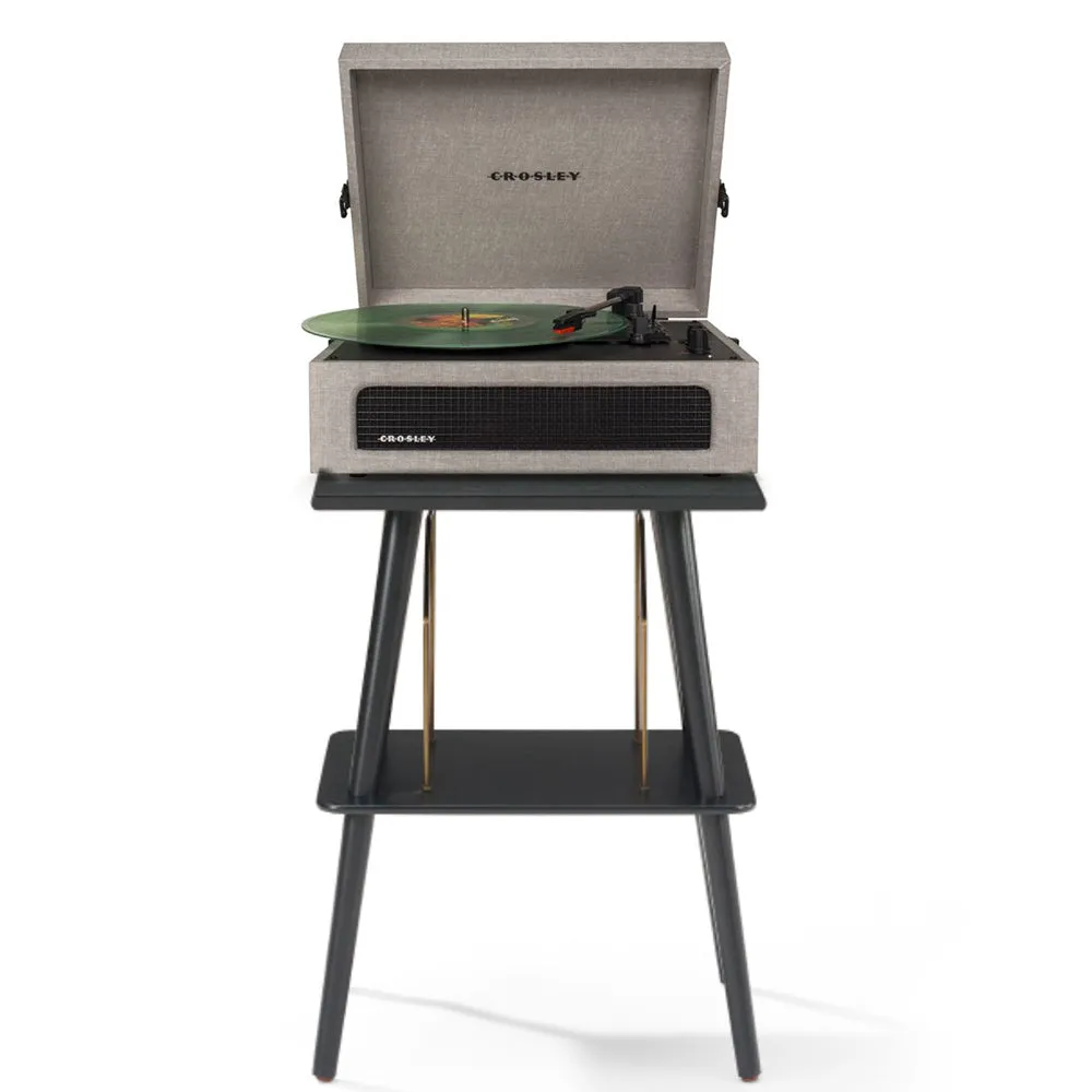 Crosley Voyager Bluetooth Portable Turntable   Entertainment Stand Bundle - Grey