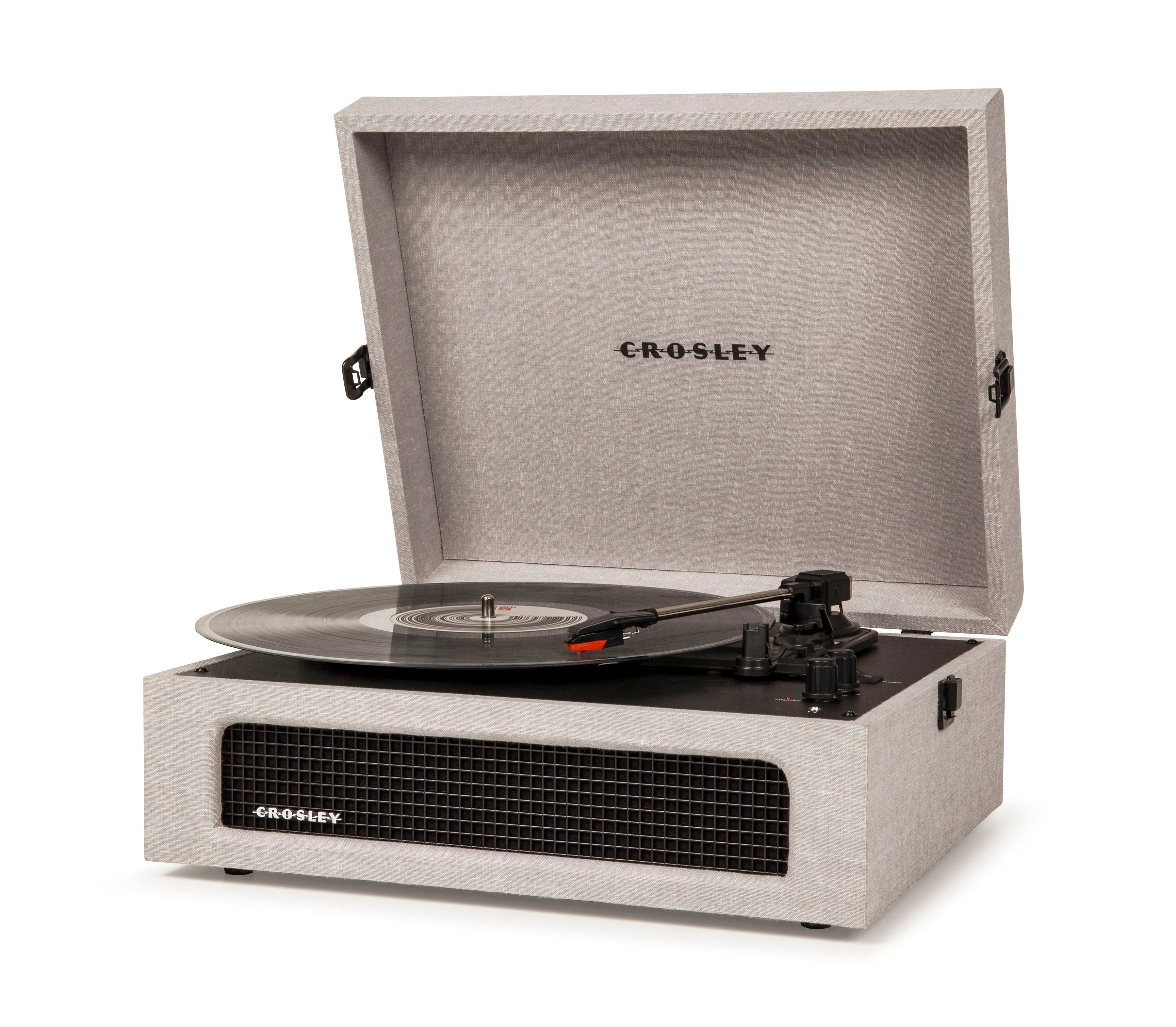 Crosley Voyager Bluetooth Portable Turntable - Grey   Bundled Crosley Record Storage Display Stand