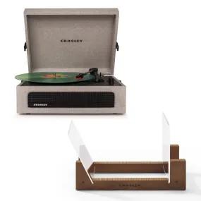 Crosley Voyager Bluetooth Portable Turntable - Grey   Bundled Crosley Record Storage Display Stand