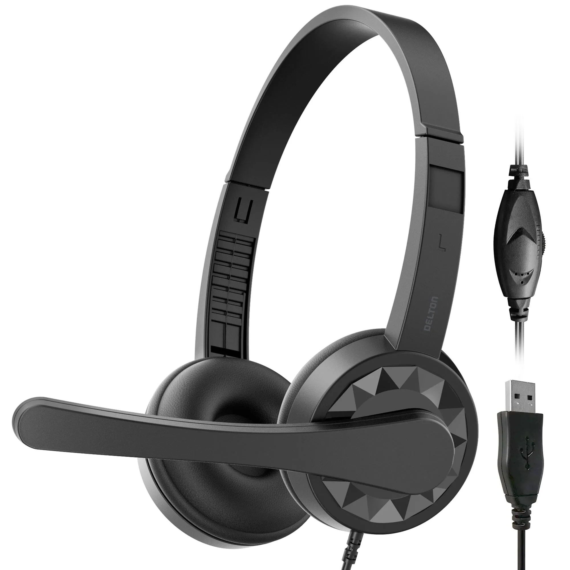 Delton 12Y USB Computer Headset with Microphone Noise Isolating Headphones In-Line Volume Control