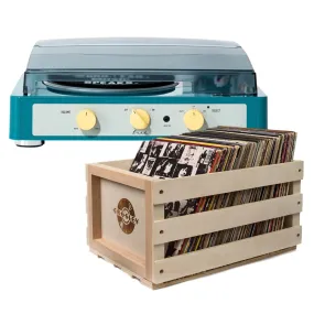 Gadhouse Brad MKII Record Player - Green   Bundled Record Storage Crate