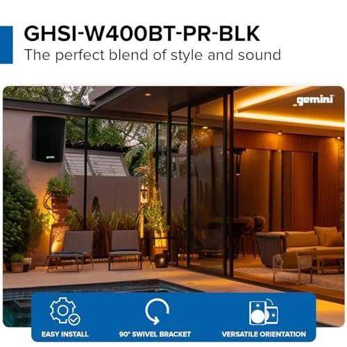 GHSI-W400BT-PR-BLK Waterproof Outdoor Bluetooth Speakers with 4" Woofer and Remote Control (Black)