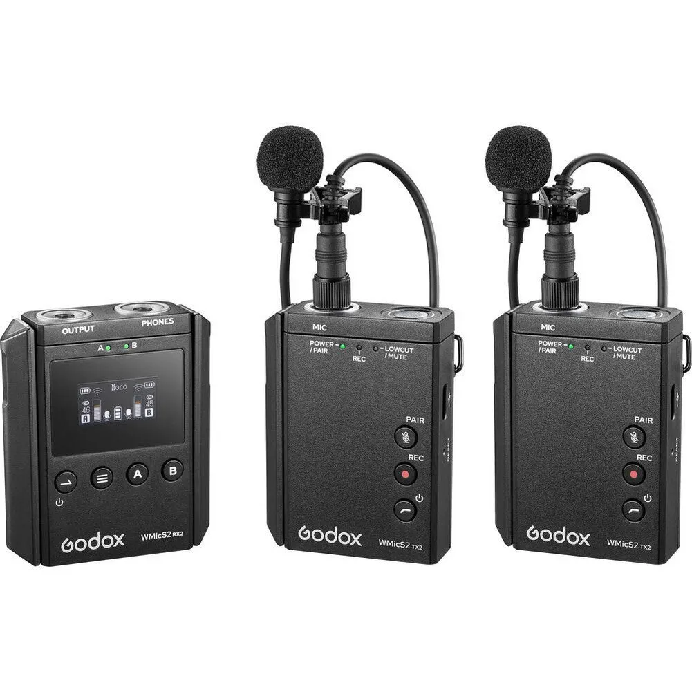 Godox WMicS2 UHF Compact 2-Person Wireless Microphone System for Cameras & Smartphones with 3.5mm (UHF)