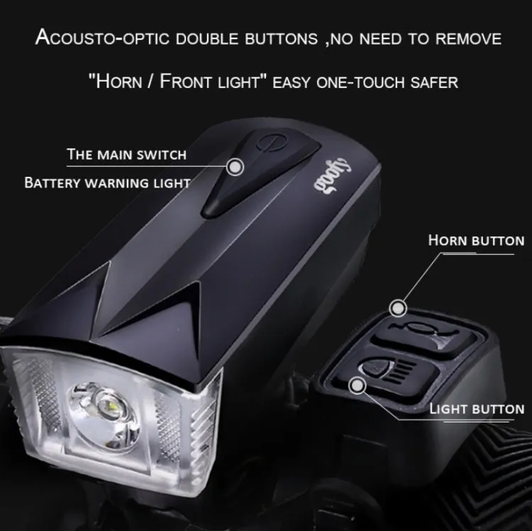 GOOFY DT-6103 Bicycle Horn Light Mountain Bike Front Light Warning Light Specification: Battery (3 Watt Black)