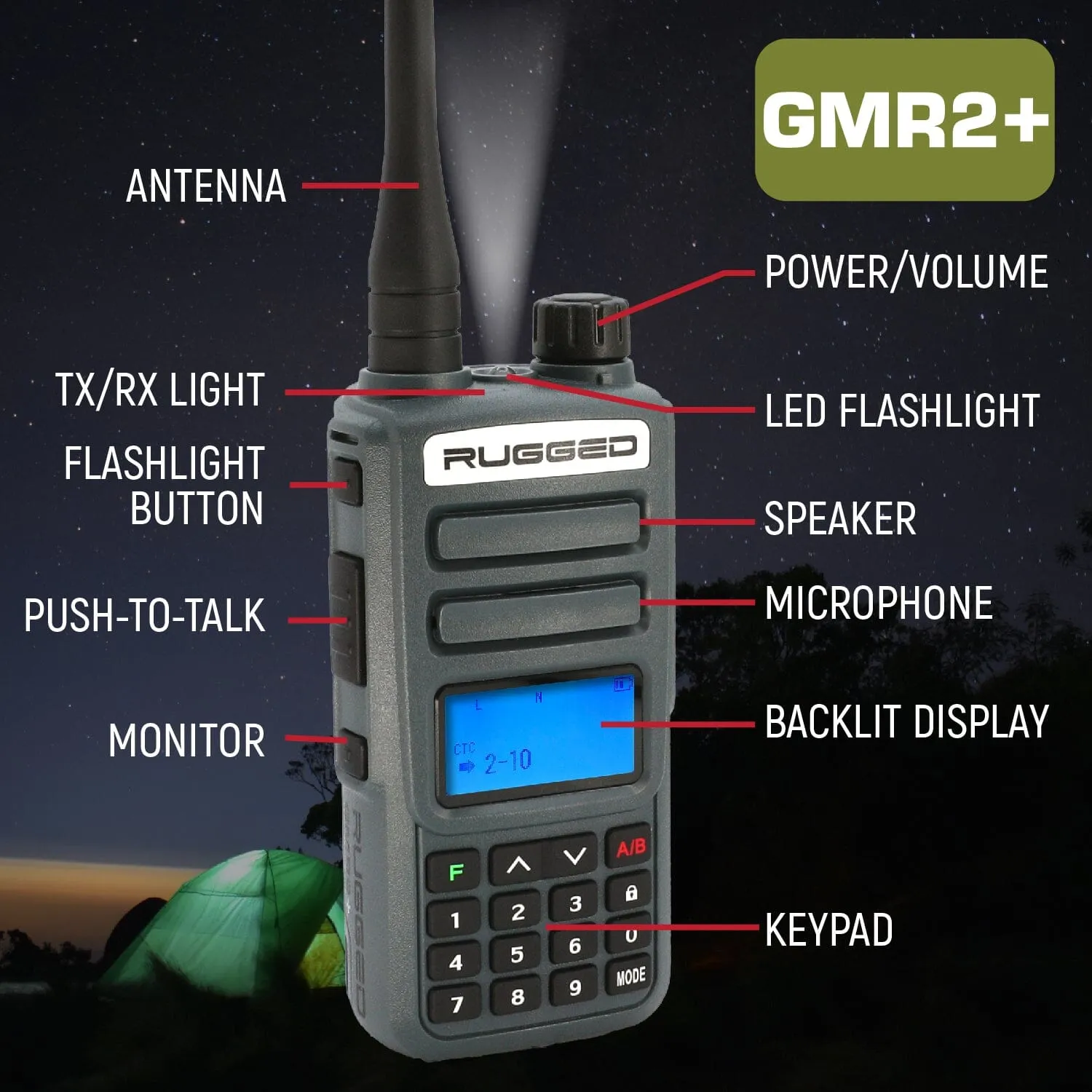 GREAT OUTDOORS PACK - GMR2 PLUS - GMRS / FRS Two Way Handheld Radios with Accessories