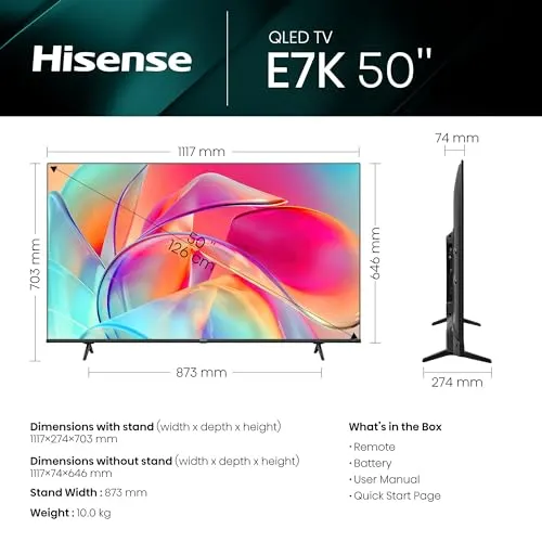 Hisense 126 cm (50 inches) 4K Ultra HD Smart QLED TV 50E7K (Black)