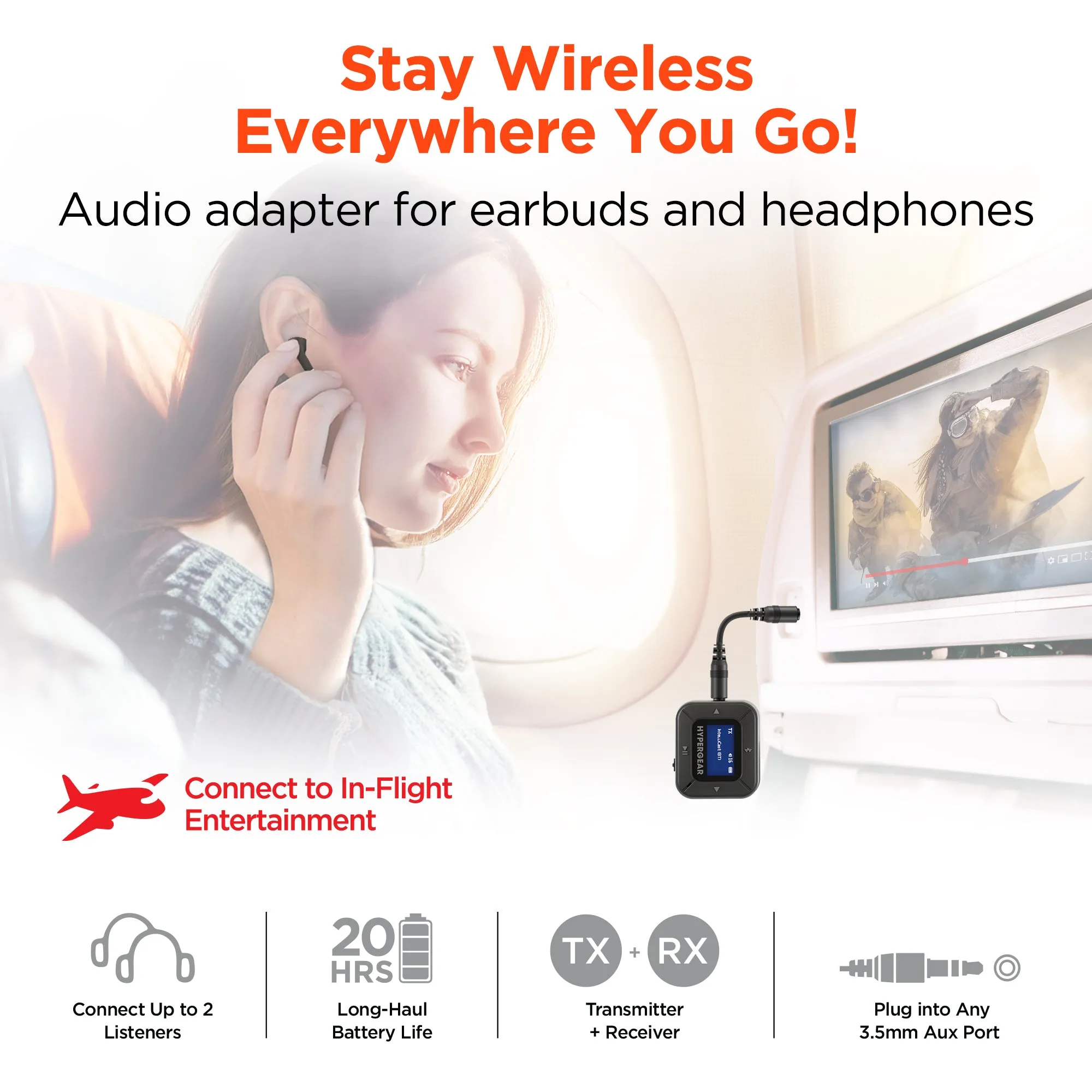 IntelliCast Flight Wireless Audio Adapter | Transmitter   Receiver | Black