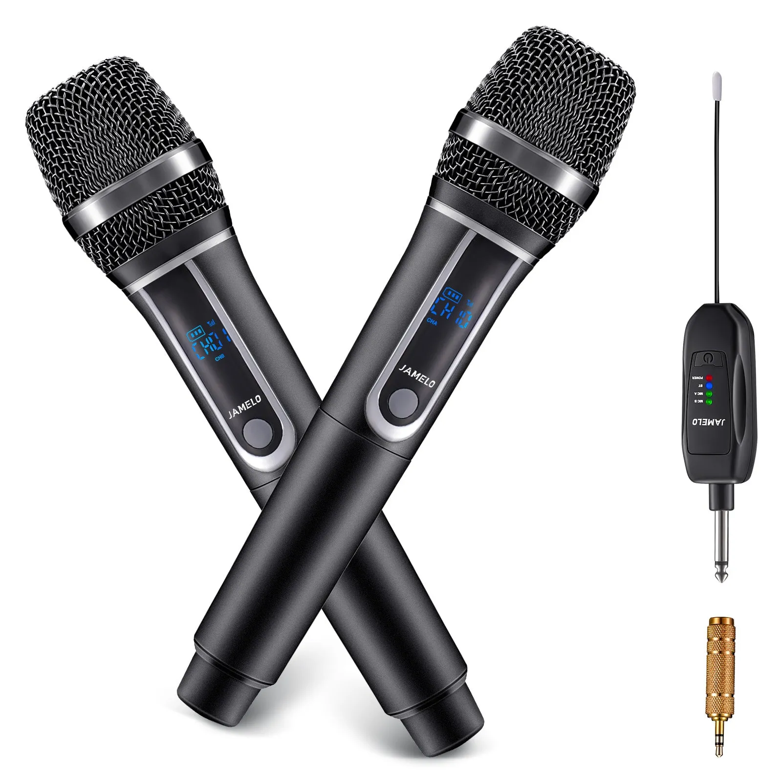 JAMELO UHF Dual Karaoke Wireless Microphones System Dynamic Mic Set