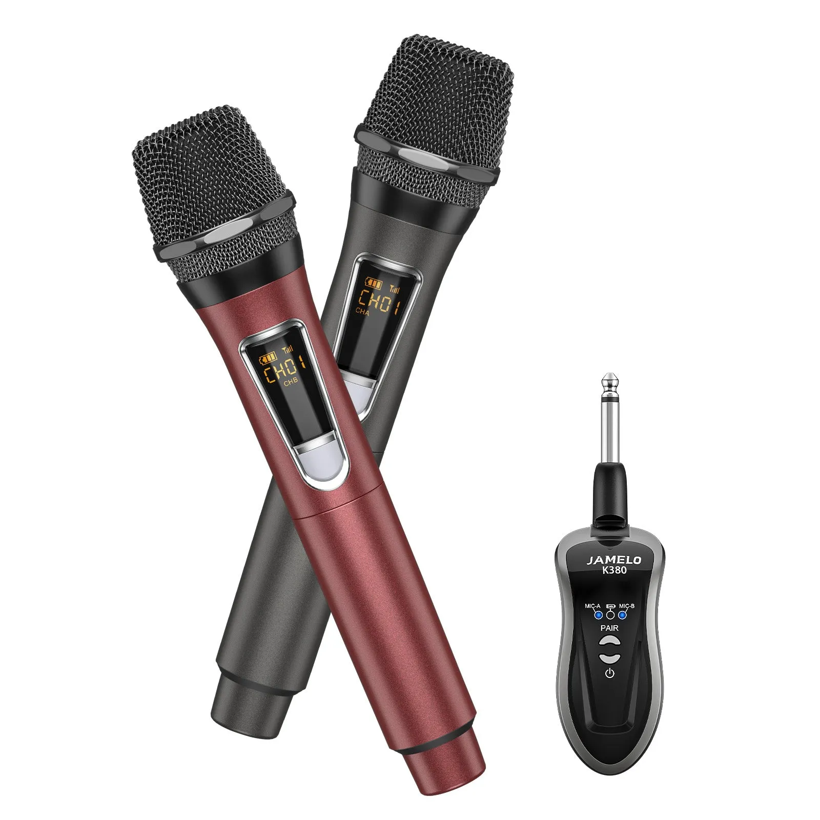 JAMELO Wireless Microphones Dual Handheld Dynamic Mic w/ 2.4Ghz Singing