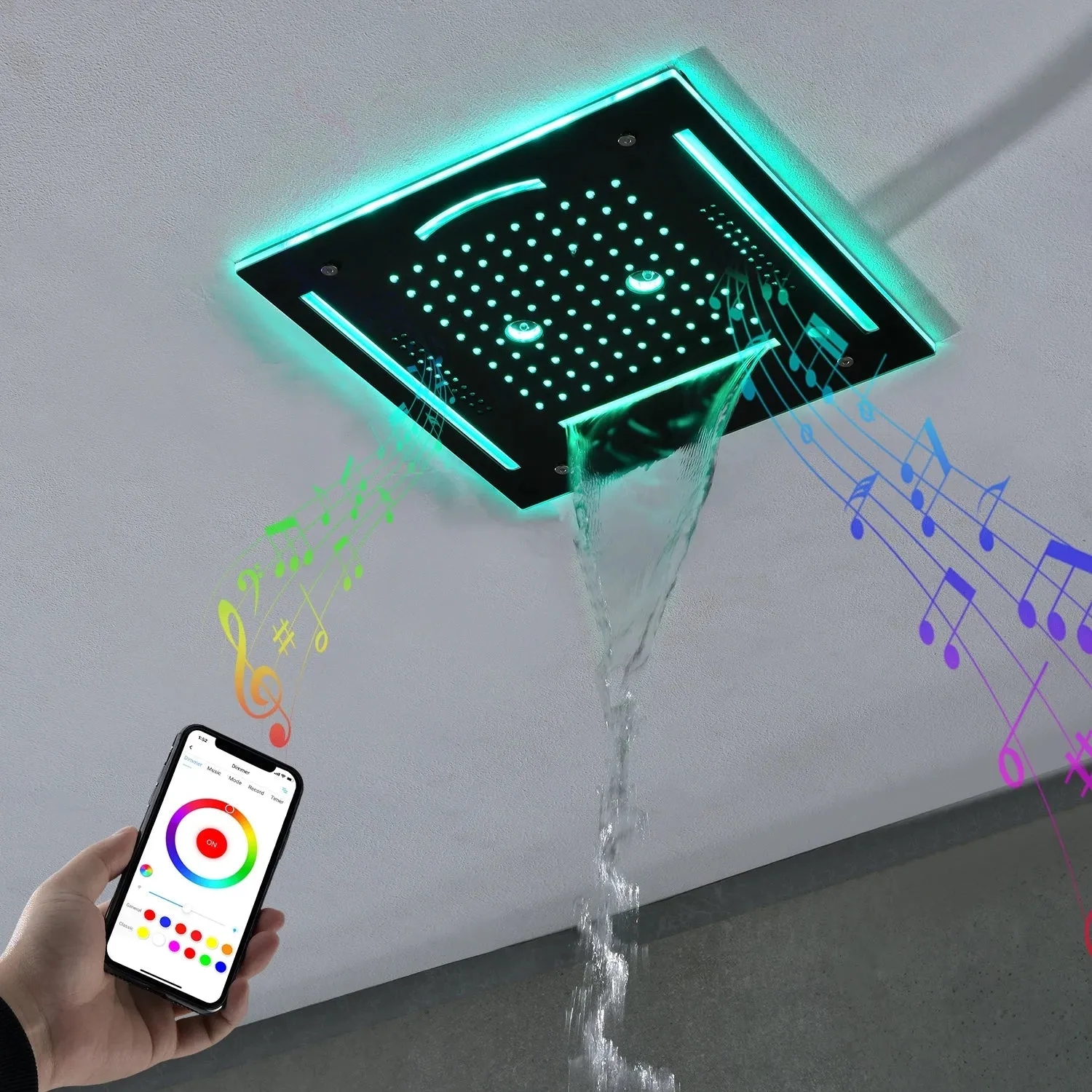 LED Music Shower Set Ceiling Rainfall Waterfall