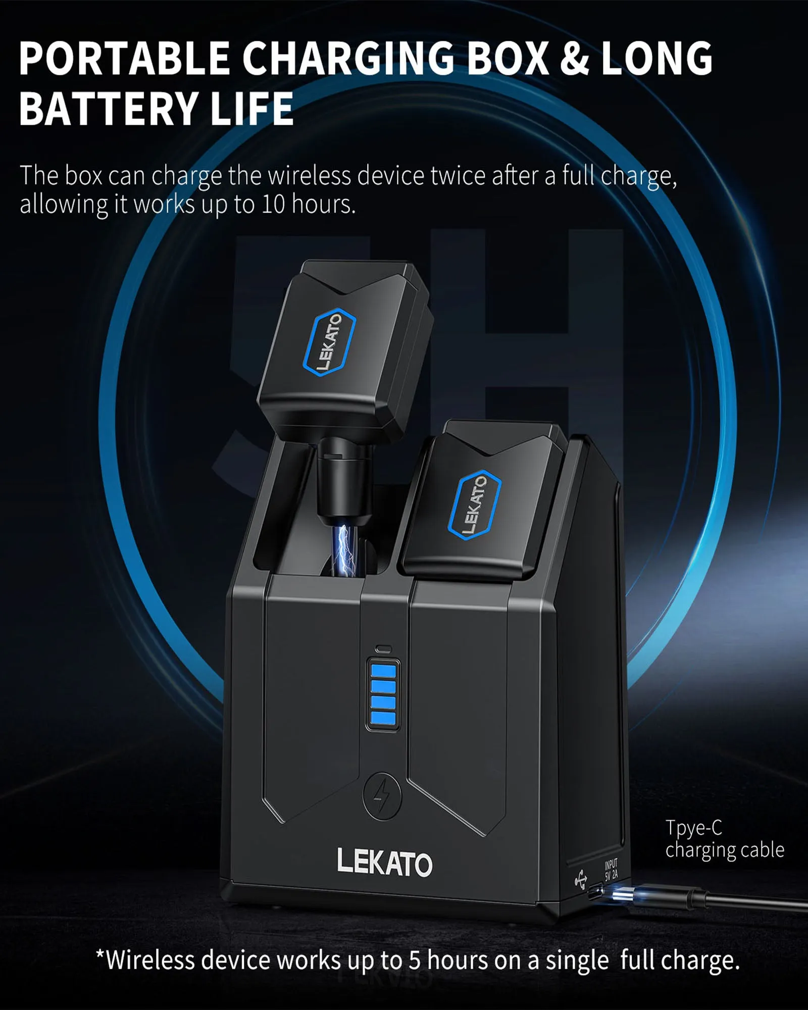 LEKATO JW-06 Advanced 5.8GHz Rechargeable Wireless Guitar System with Convenient Charging Box