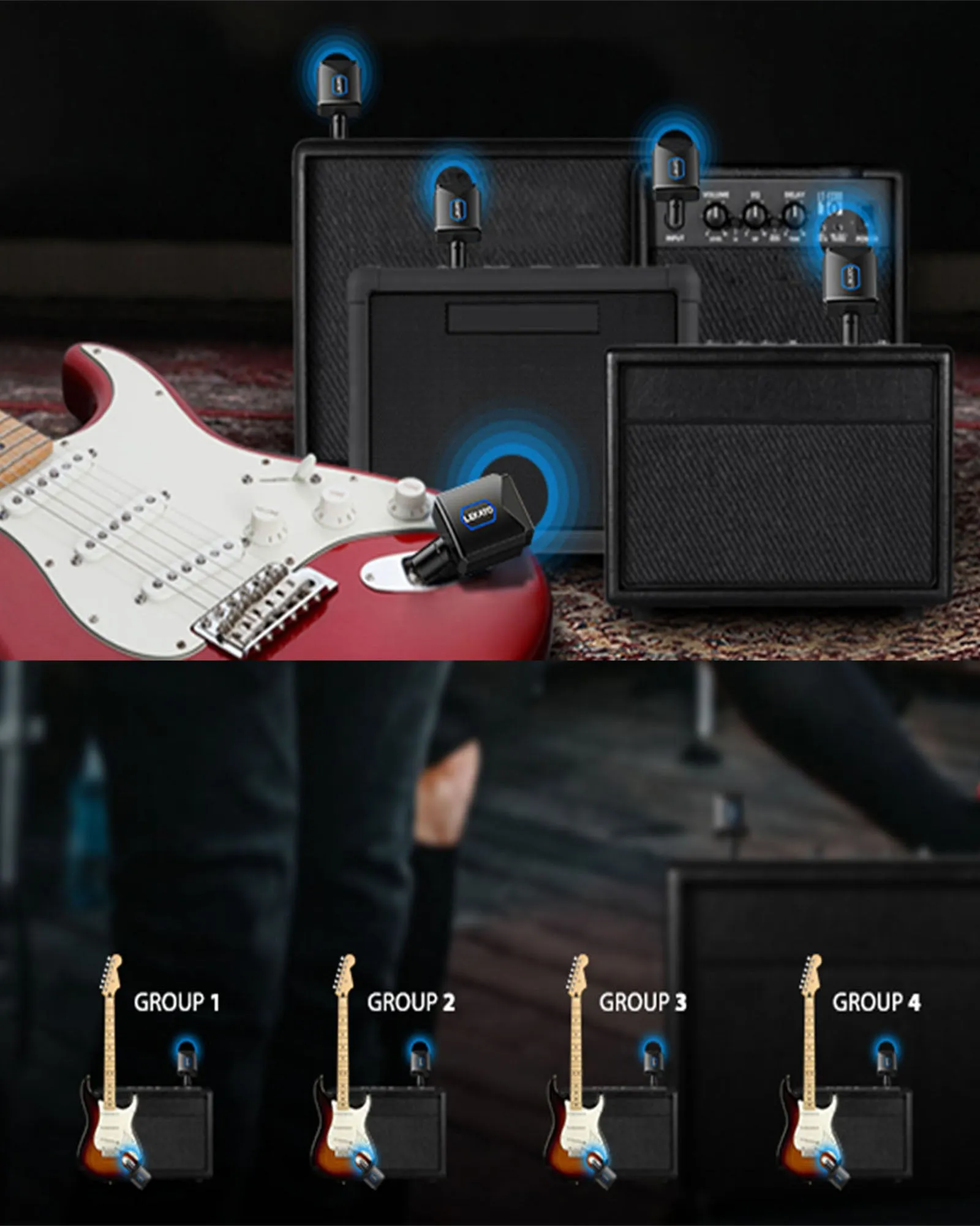 LEKATO JW-06 Advanced 5.8GHz Rechargeable Wireless Guitar System with Convenient Charging Box