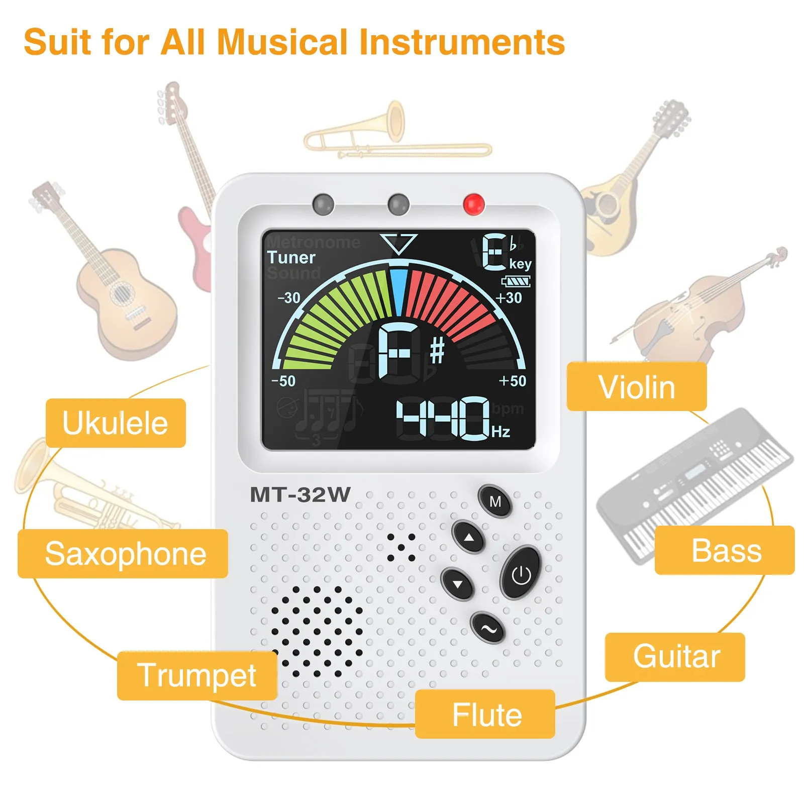 LEKATO MT-32W 3-In-1 Rechargeable Metronome Tuner Tone Generator