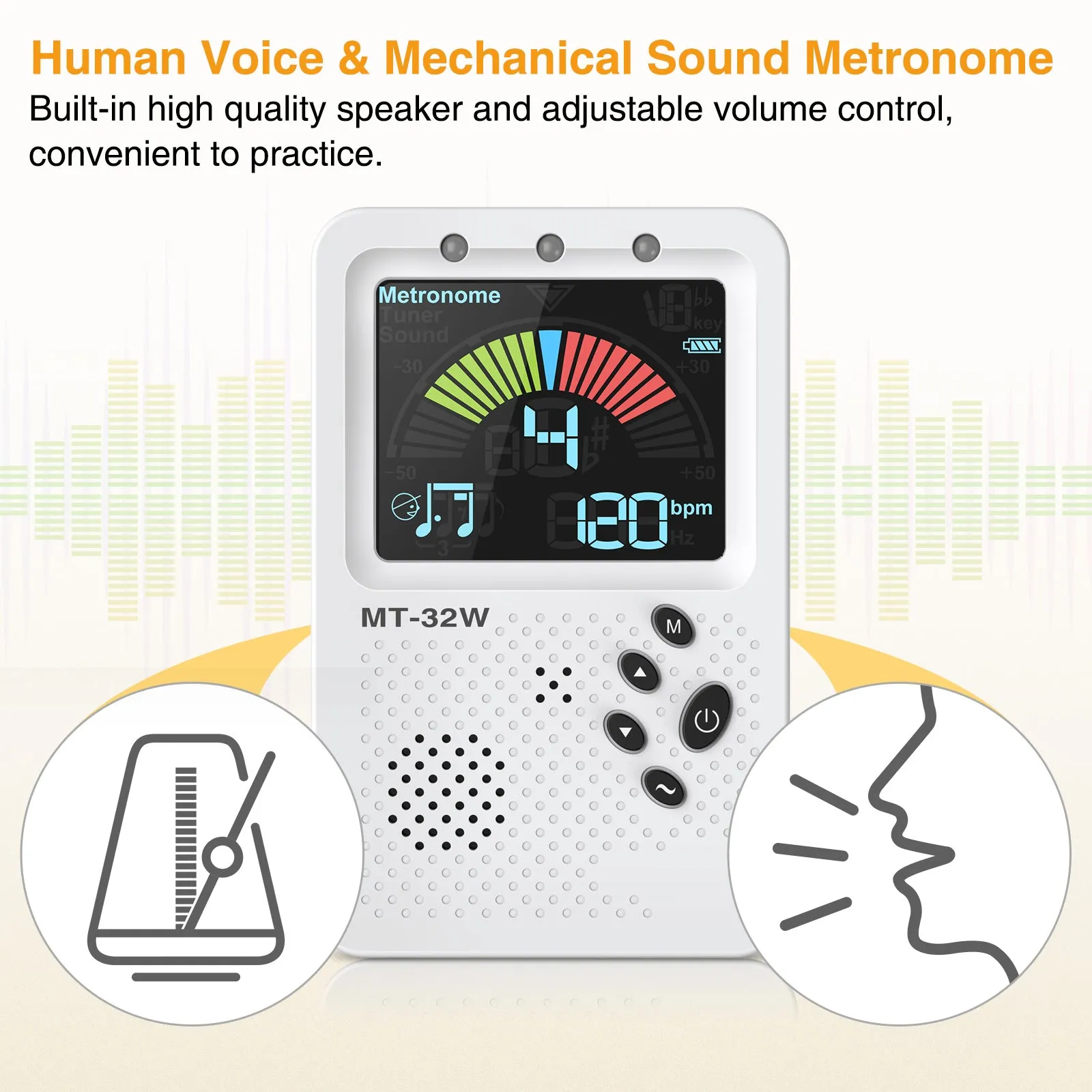 LEKATO MT-32W 3-In-1 Rechargeable Metronome Tuner Tone Generator