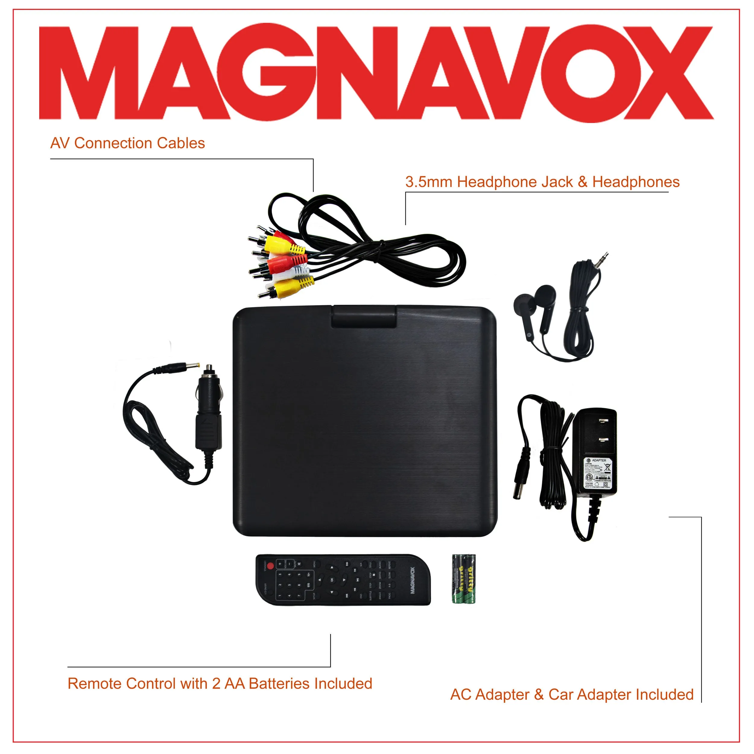 Magnavox MTFT716N-BK Portable 7 Inch TFT Swivel Screen DVD/CD Player in Black