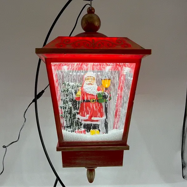 Musical Christmas Snowing Red Lamp with Santa Village Scene