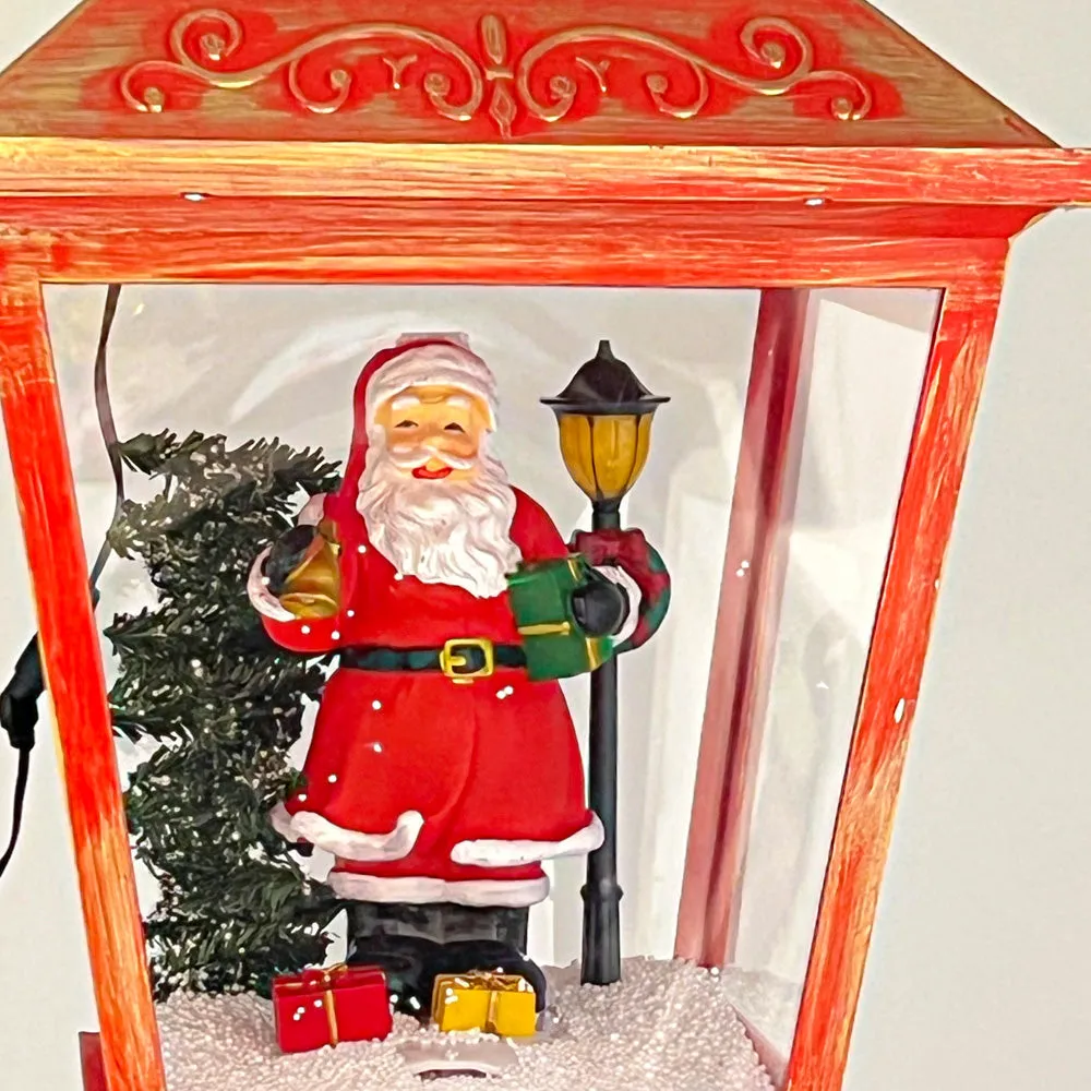 Musical Christmas Snowing Red Lamp with Santa Village Scene