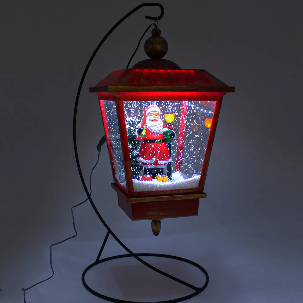 Musical Christmas Snowing Red Lamp with Santa Village Scene