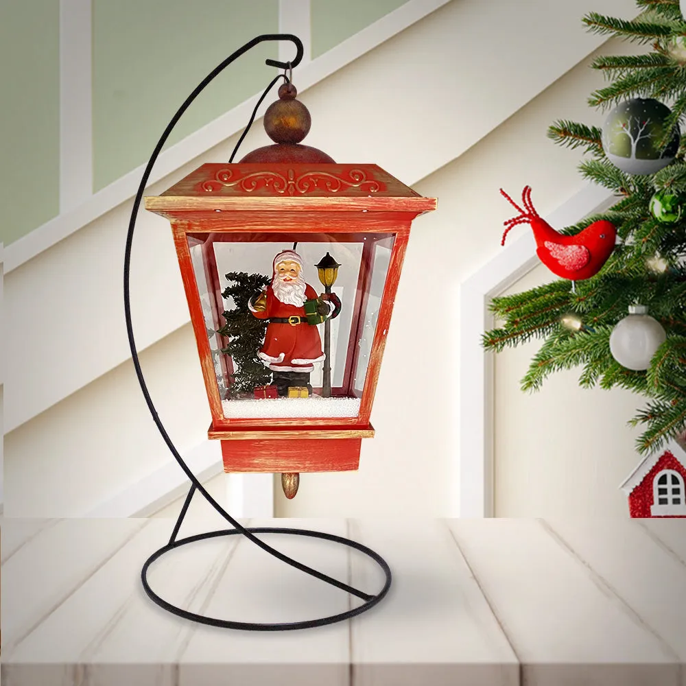 Musical Christmas Snowing Red Lamp with Santa Village Scene