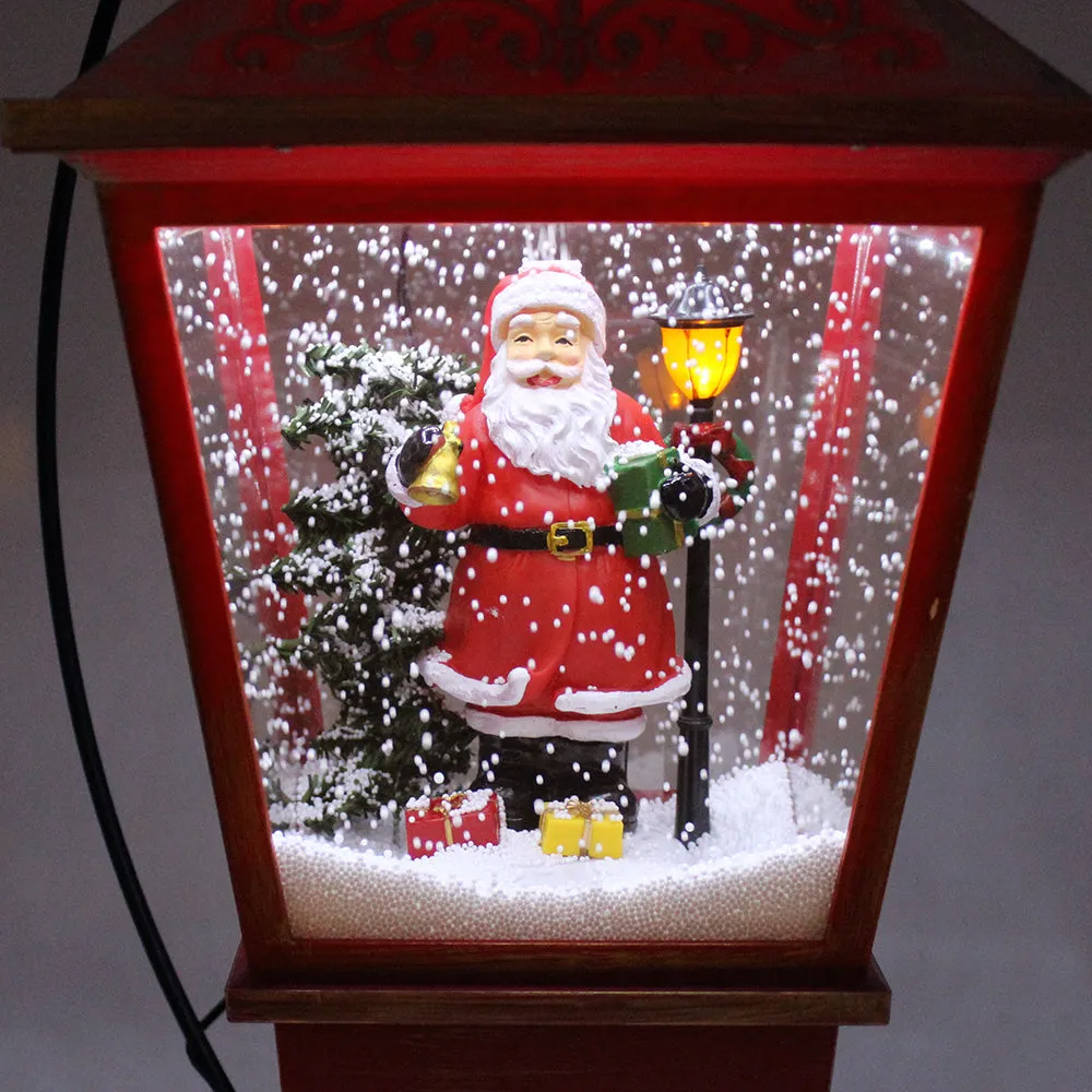 Musical Christmas Snowing Red Lamp with Santa Village Scene