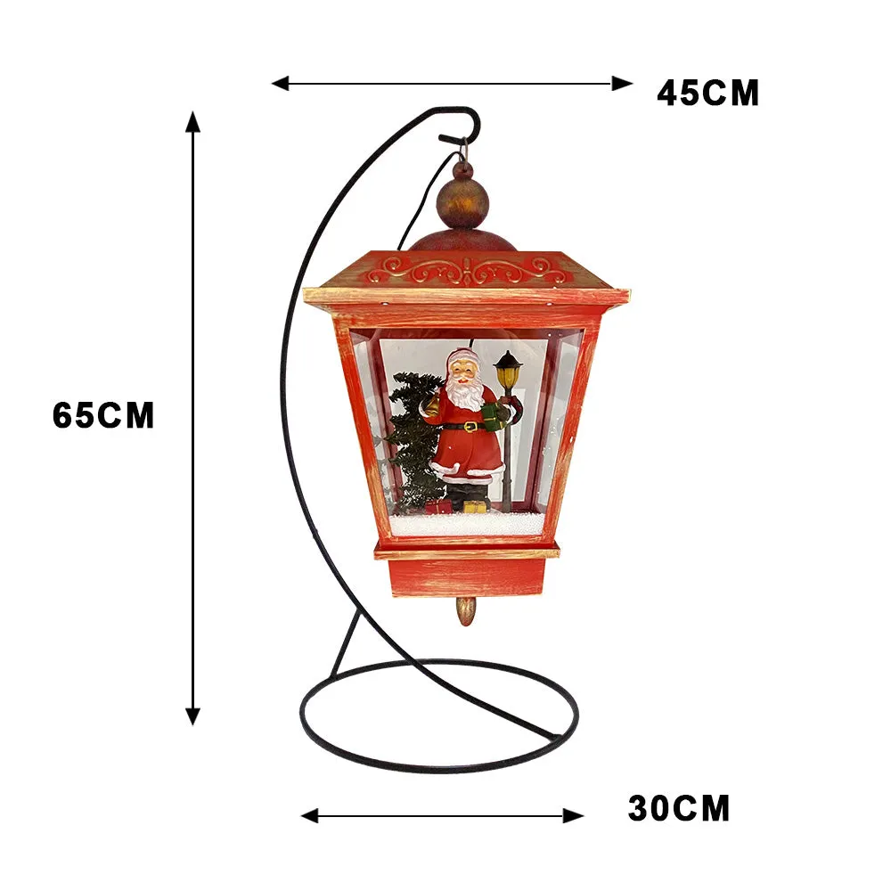 Musical Christmas Snowing Red Lamp with Santa Village Scene