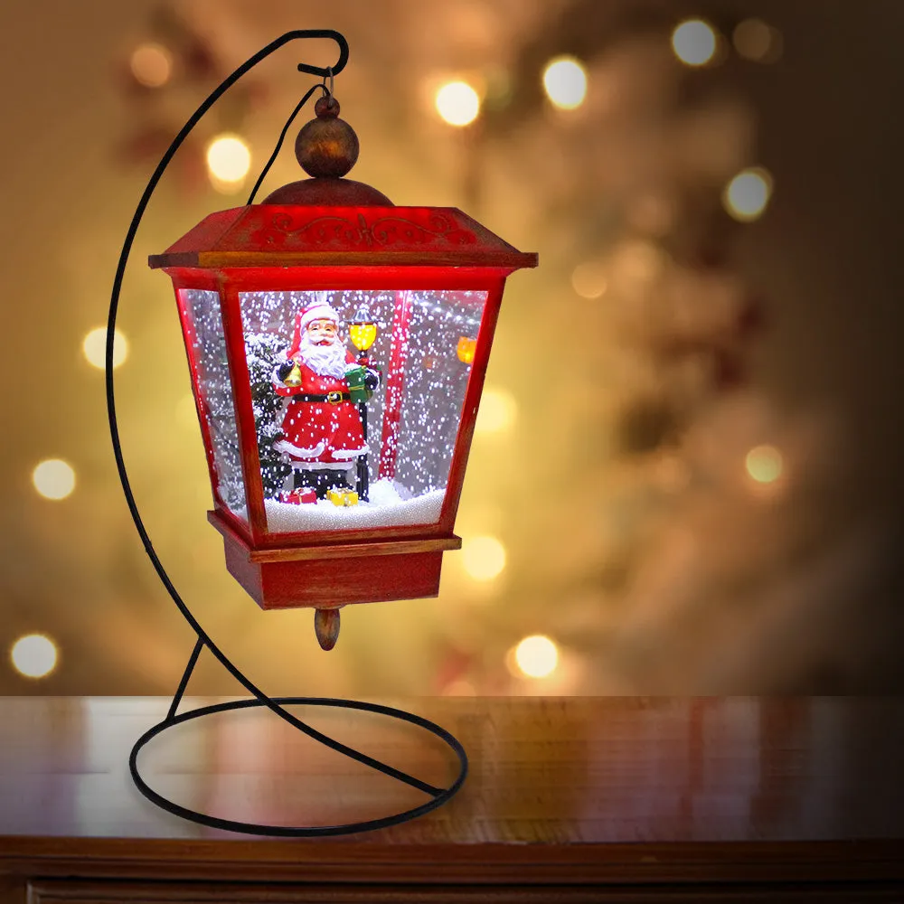 Musical Christmas Snowing Red Lamp with Santa Village Scene